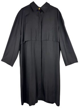 VTG Eleanor P Brenner Black 100% Dupioni Silk Long Duster Coat Size L Pockets